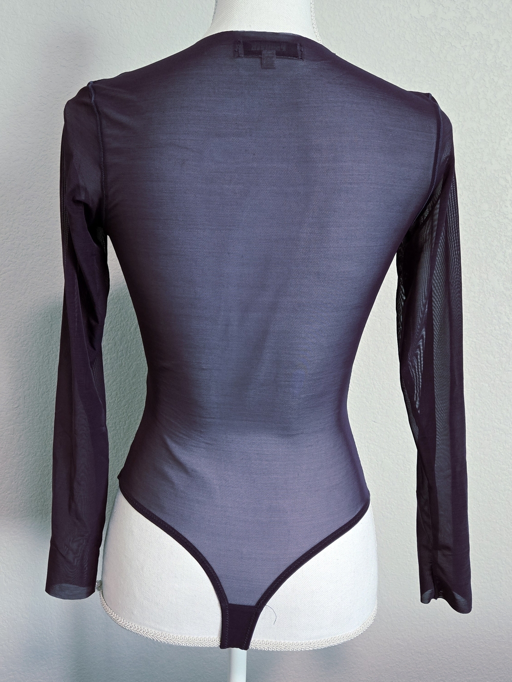 Popilush Dark Purple Mesh Illusion Long Sleeve Bodysuit | Size S - Picture 5 of 10